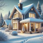 A cosy winter scene of a suburban house covered in snow during a calm winter day