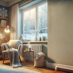 A winter-themed indoor scene showing a warm and cosy living space