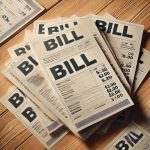 Pile of household bills placed on a wooden table